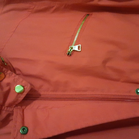 Style & Co Sport Rain WindBraker Jacquet Coat Women L hooded Orange Outdoor - Picture 5 of 9